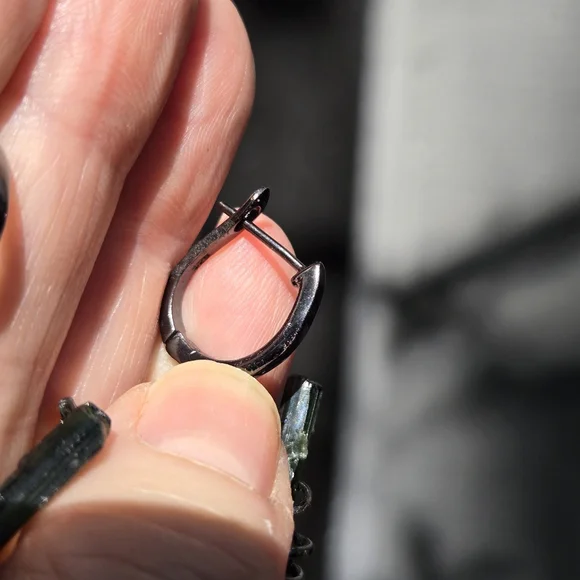 Amethyst & Tourmaline sterling rhodium & gold modern deco earrings - Picture 9 of 12